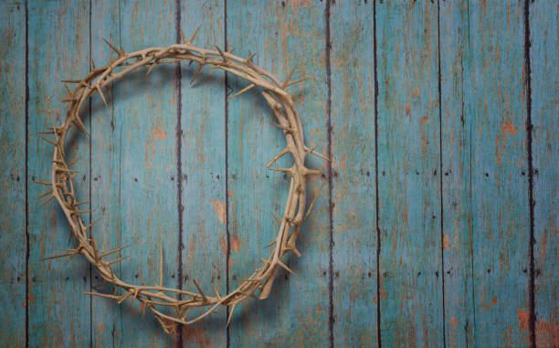 istock Easter Crown of Thorns on a wood plank rustic background 911818846