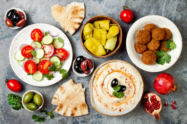 istock Middle Eastern traditional dinner. Authentic arab cuisine. Meze party food. Top view, flat lay, overhead 911819040