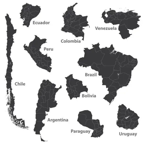 Vector illustration of vector maps of South American countries