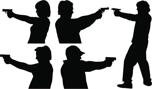 Vector illustration of Gun Shooting Silhouettes