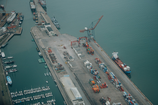 Cargo container port as seen from above