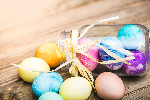 A stock photo of Dyed Easter eggs.