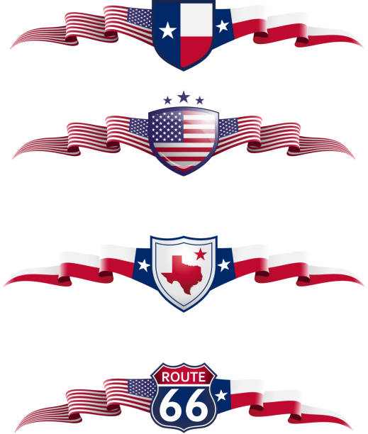 texas patriotyczny zestaw sztandar - texas state flag stock illustrations