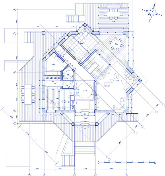 plan architektoniczny nowoczesny dom - blueprint stock illustrations