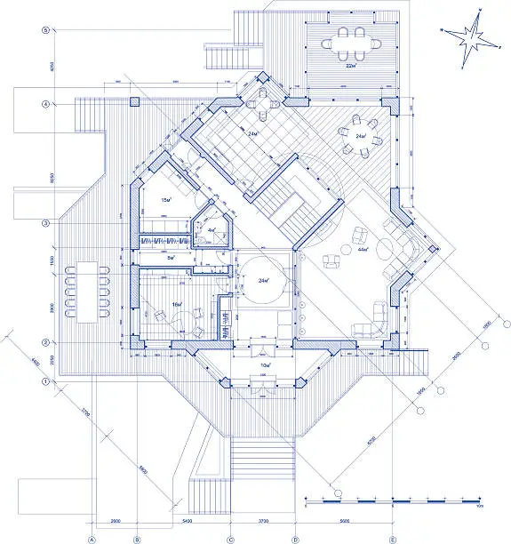 Vector illustration of Architectural plan of the modern house