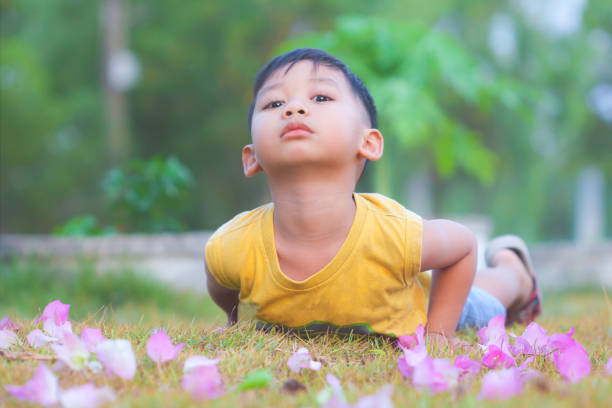 istock Happy boys playing in the lawn. 911855788