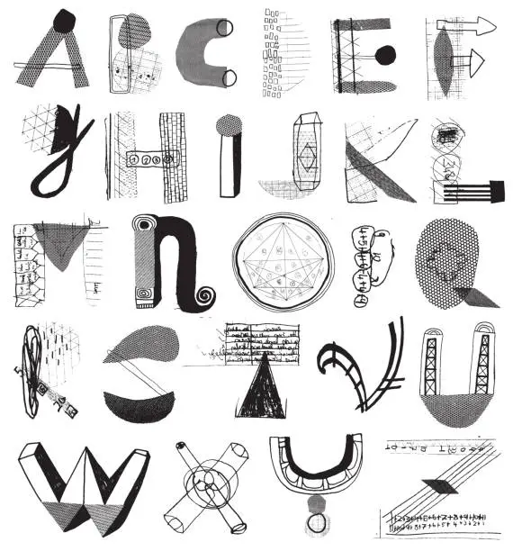 Vector illustration of Mixed media alphabet letters