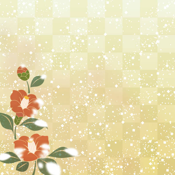 Camellia flowers on Japanese traditional background Background material stipe stock illustrations