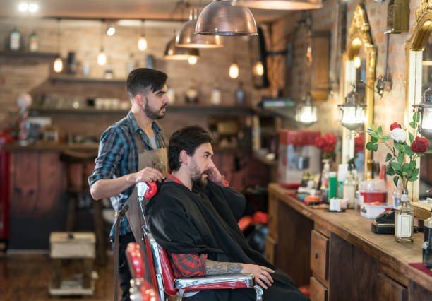 Close up part of interior in barbershop.