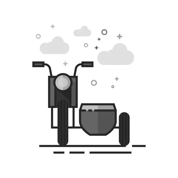 Vector illustration of Flat Grayscale Icon - Military Motorcycle