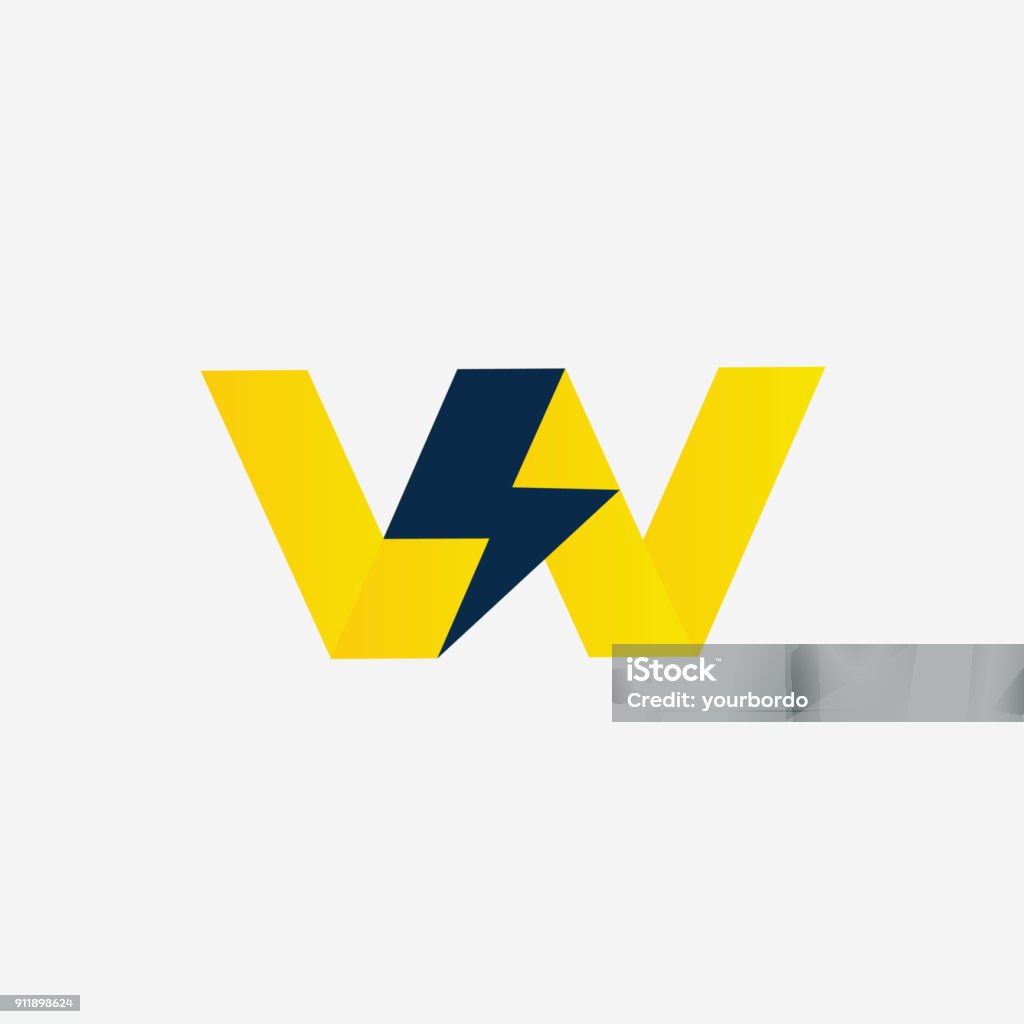Thunder bolt with Letter W Vector company Symbol. Thunderstorm Vector Illustration Icon concept. Monogram W Logo stock vector