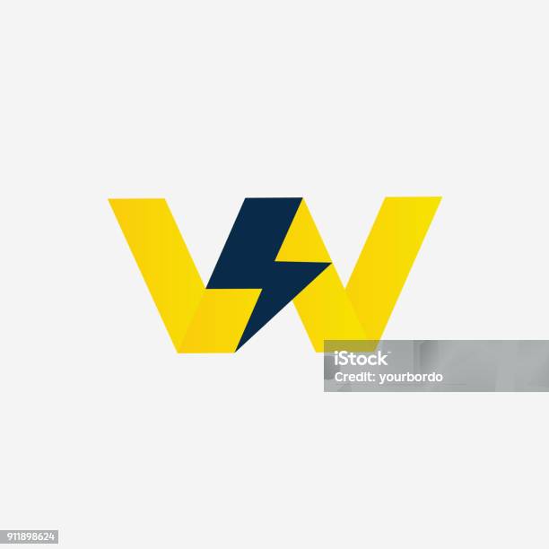 Thunder Bolt With Letter W Vector Company Symbol Thunderstorm Vector Illustration Icon Concept Monogram W Stock Illustration - Download Image Now