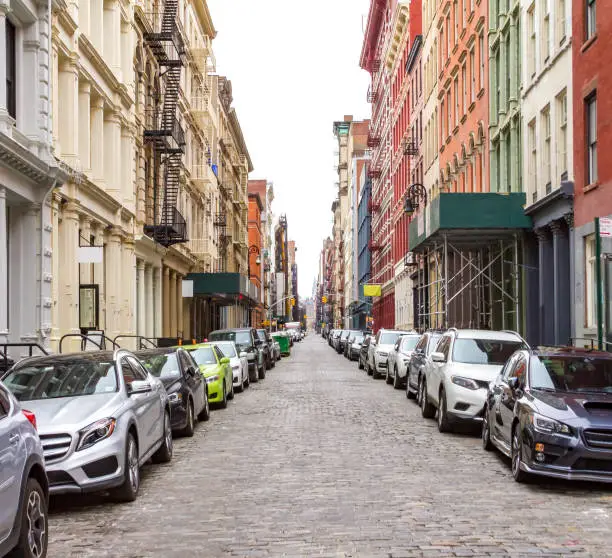 Photo of New York City cobblestone street scene in SoHo