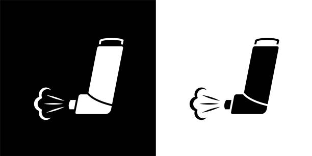 Asthma Inhaler. Asthma Inhaler.This royalty free vector illustration features the main icon on both white and black backgrounds. The image is black and white and had the background rendered with the main icon. The illustration is simple yet very conceptual. asma stock illustrations