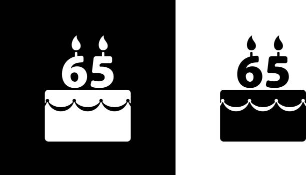 ilustrações, clipart, desenhos animados e ícones de bolo de aniversário de 65 anos. - computer icon flame symbol black and white