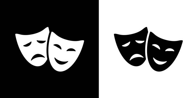 Comedy And Tragedy Masks. Comedy And Tragedy Masks.This royalty free vector illustration features the main icon on both white and black backgrounds. The image is black and white and had the background rendered with the main icon. The illustration is simple yet very conceptual. theatrical performance illustrations stock illustrations