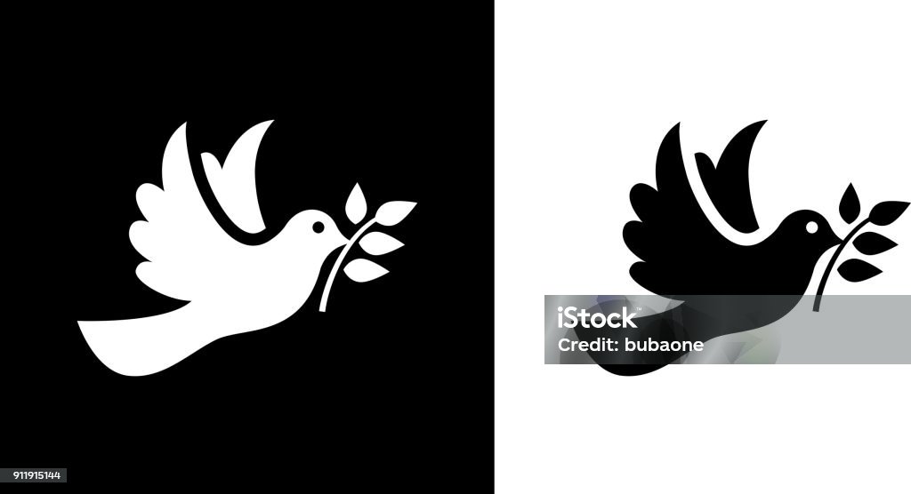Dove Bird  Symbol Of Peace. Bird - Symbol Of Peace.This royalty free vector illustration features the main icon on both white and black backgrounds. The image is black and white and had the background rendered with the main icon. The illustration is simple yet very conceptual. Dove - Bird stock vector