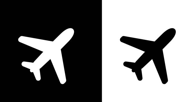 Flying Plane. Flying Plane.This royalty free vector illustration features the main icon on both white and black backgrounds. The image is black and white and had the background rendered with the main icon. The illustration is simple yet very conceptual. airplane stock illustrations