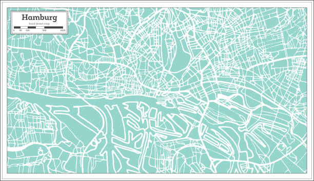 городская карта гамбурга в стиле ретро. карта контура. - hamburg stock illustrations