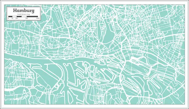 Vector illustration of Hamburg Germany City Map in Retro Style. Outline Map.