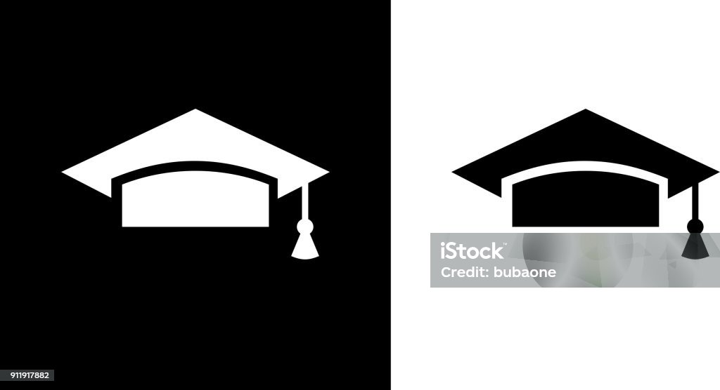 University Mortarboard. University Mortarboard.This royalty free vector illustration features the main icon on both white and black backgrounds. The image is black and white and had the background rendered with the main icon. The illustration is simple yet very conceptual. Mortarboard stock vector