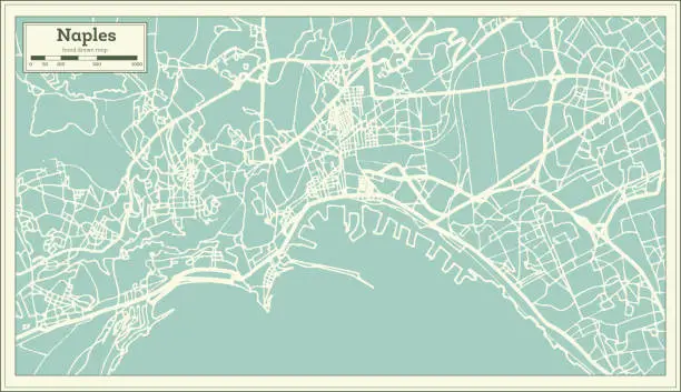 Vector illustration of Naples Italy City Map in Retro Style. Outline Map.