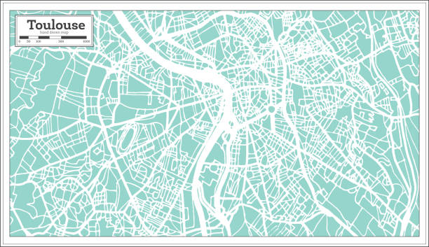 stockillustraties, clipart, cartoons en iconen met toulouse frankrijk-stadsplan in retro stijl. de kaart van de omtrek. - toulouse