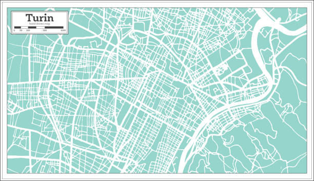 illustrazioni stock, clip art, cartoni animati e icone di tendenza di mappa della città di torino in stile retrò. mappa struttura. - torino