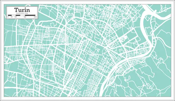 Vector illustration of Turin Italy City Map in Retro Style. Outline Map.