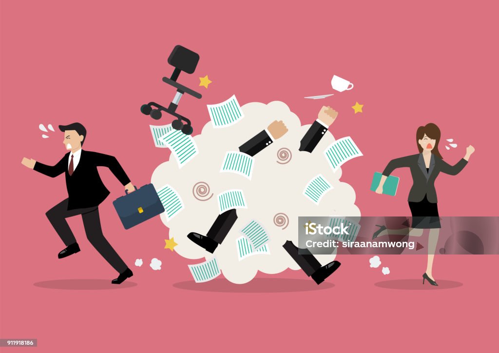 Two Office Workers Who Are Too Poisonous For One's Eyes Office Workers Scuffling At Work Stock Illustration - Download Image