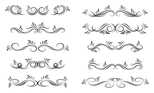 illustrazioni stock, clip art, cartoni animati e icone di tendenza di set o collezione di filigrana vettoriale fiorisce per il design - illustrazione - flourishes tattoo scroll ornate