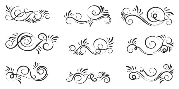 ilustrações, clipart, desenhos animados e ícones de ilustração do vetor de redemoinhos. - flourishes tattoo scroll ornate