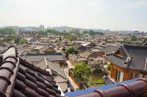 landscape with a roof in Jeon Ju hanok village, traditional Korean village