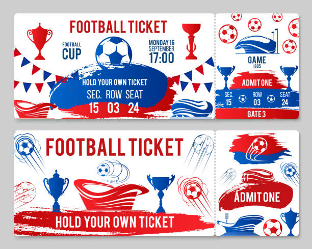 bilety vectorowe na mistrzostwa piłkarskiego pucharu - ticket sport fan american football stock illustrations