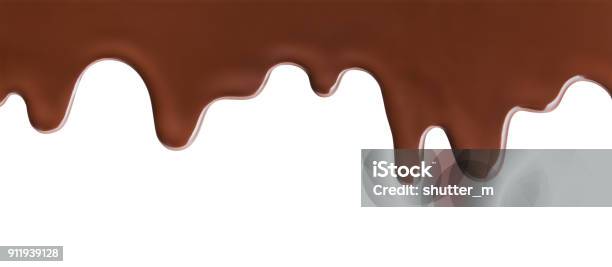 Melting Chocolate On White Background Stock Photo - Download Image Now - Chocolate, Melting, Drop
