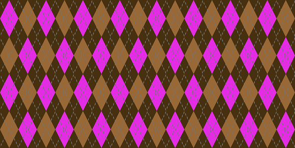Lilac Brown Seamless Argyle Pattern. Retro Fabric Background. Traditional Rhombus Diamond Textile Texture.