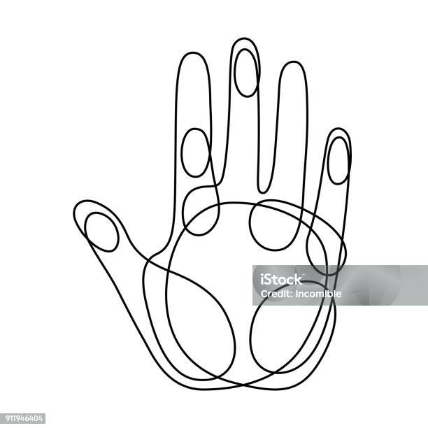 Endless Line Art Illustration Of Hand Continuous Black Outline Drawing On White Background Stock Illustration - Download Image Now