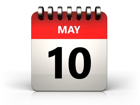 3d illustration of 10 may calendar over white background