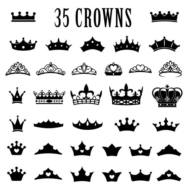 Crown icons. Princess crown. King crowns. Icon set. Antique crowns. Vector illustration. Flat style. Crown icons. Princess crown. King crowns. Icon set. Antique crowns. Vector illustration. Flat style Silhouette crown headwear illustrations stock illustrations