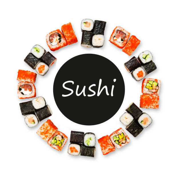 istock Set of sushi, maki and rolls isolated on white background 911963600