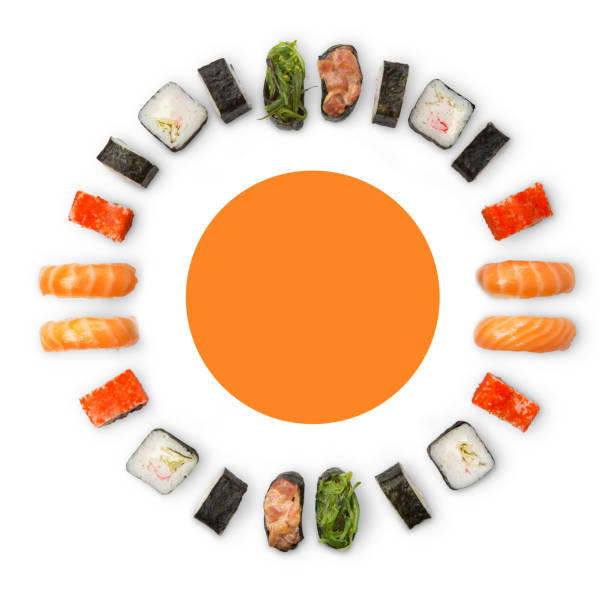 istock Set of sushi, maki and rolls isolated on white background 911963646