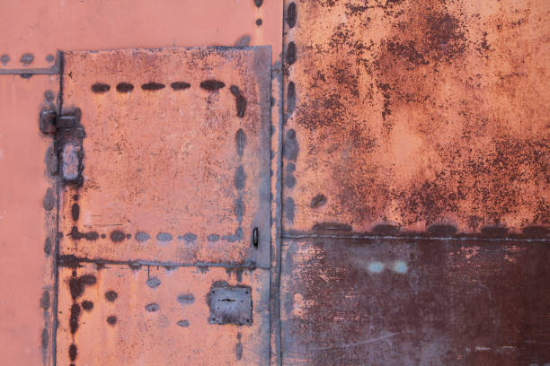 Texture of metal surface Photos of elements of metal structures, old paint and rust. riveting stock pictures, royalty-free photos & images