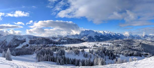 Dachstein West mountains panorama, Austria Beautiful panorama of a famous ski area in Austria, as seen from a ski slope dachstein west photos stock pictures, royalty-free photos & images