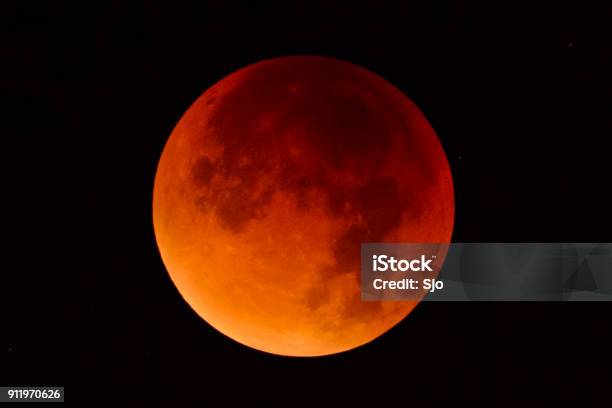 Blood Moon Full Lunar Eclipse In The Night Sky Stock Photo - Download Image Now - Lunar Eclipse, Total Lunar Eclipse, Moon