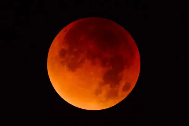 Full lunar eclipse taken from Western Europe on September 28, 2015. A lunar eclipse (also known as a blood moon) occurs when the sun, Earth and moon are aligned and the Moon passes directly behind the Earth into its umbra (shadow).