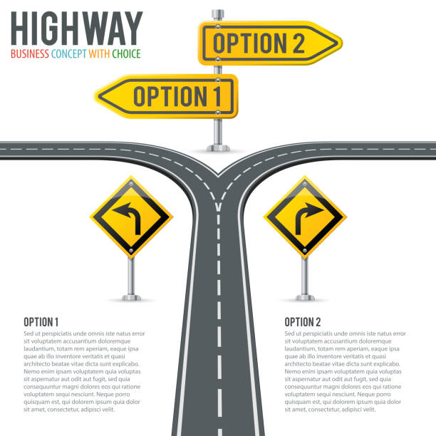 timeline-straße infografiken mit wegweisern - opportunity road sign highway stock-grafiken, -clipart, -cartoons und -symbole