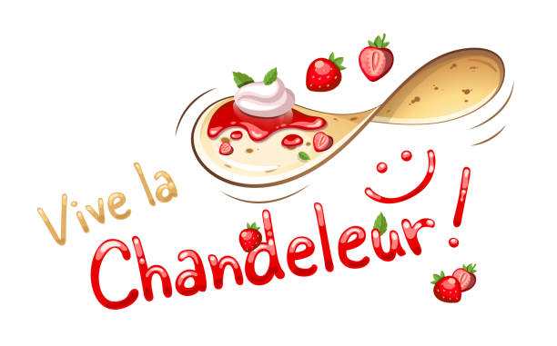 illustrazioni stock, clip art, cartoni animati e icone di tendenza di happy candlemas in francese: vive la chandeleur - candela