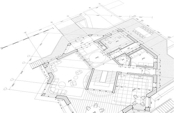 architektonische blaupause-plan des hauses - architecture blueprint built structure construction stock-grafiken, -clipart, -cartoons und -symbole