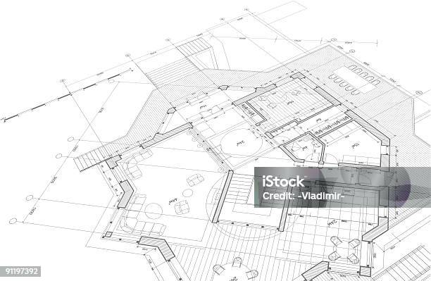 Modelo Arquitetónico Plano Da Câmara - Arte vetorial de stock e mais imagens de Plano - Documento - Plano - Documento, Cópia Heliográfica, Casa