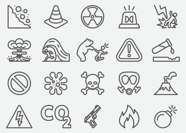 niebezpieczne ikony linii - nuclear power station danger symbol radioactive stock illustrations